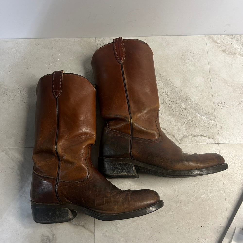 Acme USA Roper Boots Brown Leather Mens 8.5D Vintage Western 9096 Workwear - Picture 4 of 8